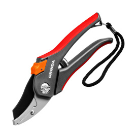 Секатор Grinda G-28 двухкомпонентные ручки, обычный механизм, без эфеса, округлые лезвия с упорной наковальней, 205 мм